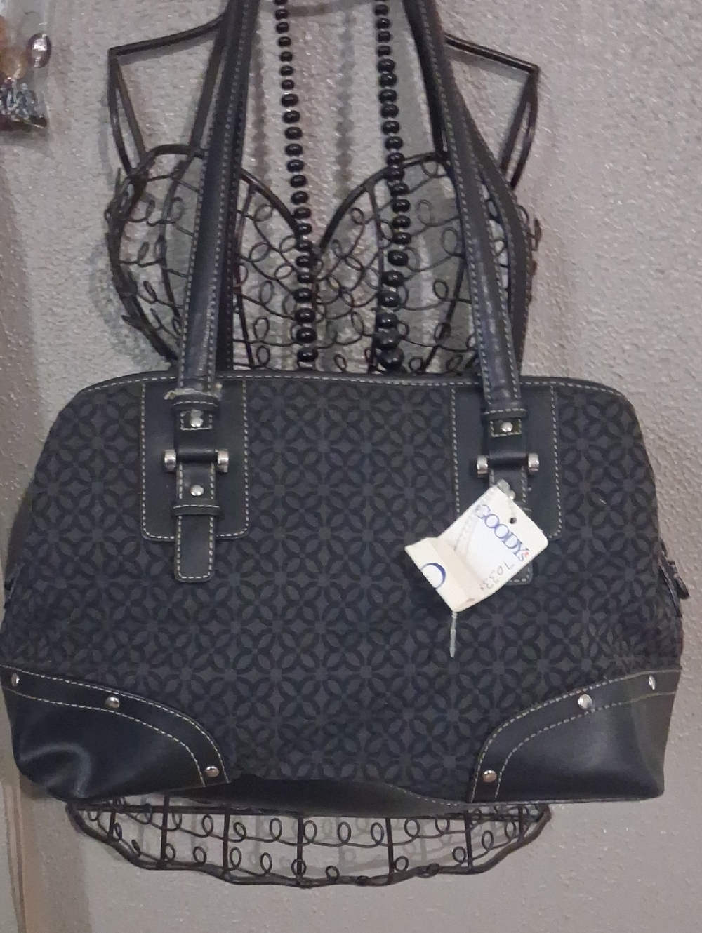 "RELIC" Classic Black Patterned Tote Bag. NWT But Defected Strap.